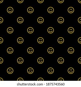 Seamless pattern with happy faces on yellow background. Vector illustration