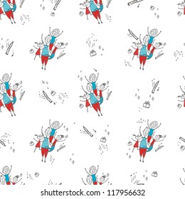 Seamless pattern with happy family