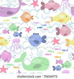 seamless pattern with happy fishes