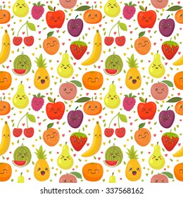Seamless pattern with happy fruits. Cute background for your design. Vector illustration
