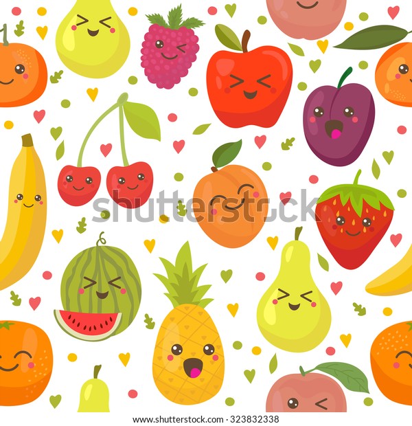 幸せな果物のシームレスな柄 かわいい背景 ベクターイラスト のベクター画像素材 ロイヤリティフリー