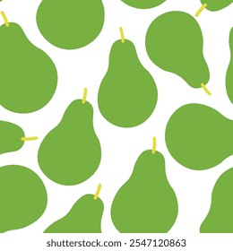 Seamless pattern with happy green pears on white background