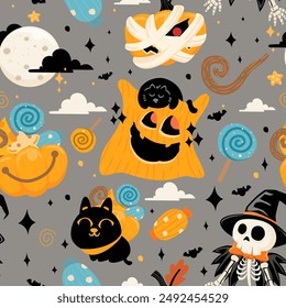Seamless pattern happy halloween day. Vector illustration.