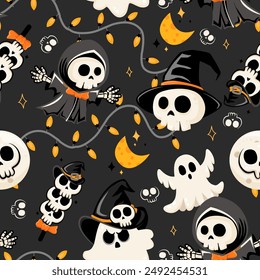 Seamless pattern happy halloween day. Vector illustration.