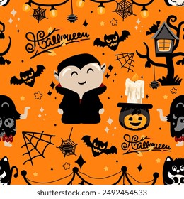 Seamless pattern happy halloween day. Vector illustration.