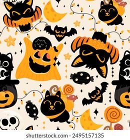 Seamless pattern happy halloween day. Vector illustration.