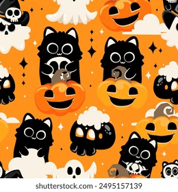 Seamless pattern happy halloween day. Vector illustration.