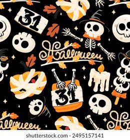Seamless pattern happy halloween day. Vector illustration.