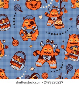 Seamless pattern happy halloween day. Vector illustration.