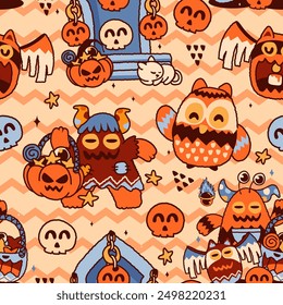 Seamless pattern happy halloween day. Vector illustration.