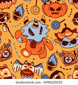 Seamless pattern happy halloween day. Vector illustration.