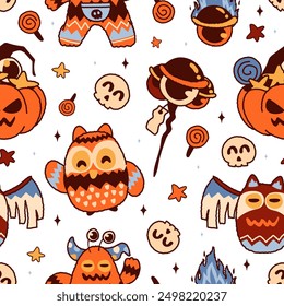 Seamless pattern happy halloween day. Vector illustration.
