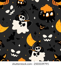 Seamless pattern happy halloween day. Vector illustration.