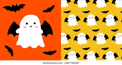 Seamless pattern Happy Halloween. Ghost seamless repeating pattern,  Cute spooky season for fabric and wallpaper, Printable digital paper background