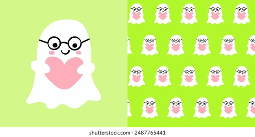 Seamless pattern Happy Halloween. Ghost seamless repeating pattern,  Cute spooky season for fabric and wallpaper, Printable digital paper background