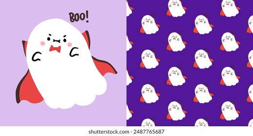 Seamless pattern Happy Halloween. Ghost seamless repeating pattern,  Cute spooky season for fabric and wallpaper, Printable digital paper background