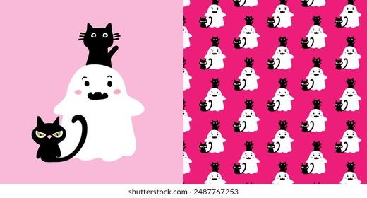 Patrón sin fisuras Feliz Halloween. Patrón de repetición sin fisuras del fantasma, temporada espeluznante linda para la tela y el Fondo de pantalla, fondo de papel digital imprimible