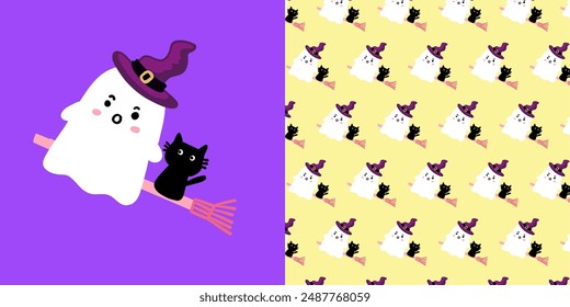 Patrón sin fisuras Feliz Halloween. Patrón de repetición sin fisuras del fantasma, temporada espeluznante linda para la tela y el Fondo de pantalla, fondo de papel digital imprimible
