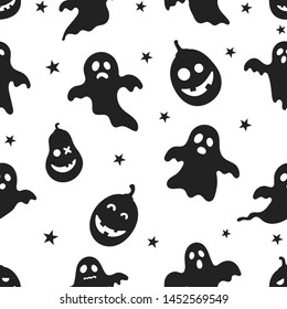 seamless pattern happy halloween icons isolated on white background. vector Illustration.