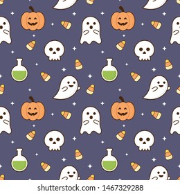 seamless pattern happy halloween icons isolated on purple background. vector Illustration.