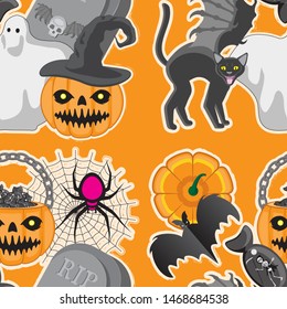 seamless pattern happy halloween icons isolated on white background. vector Illustration. eps 10