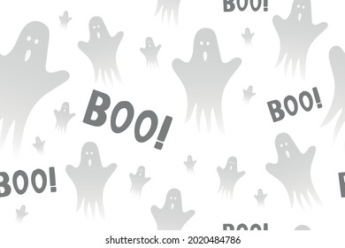 Seamless pattern happy halloween party. Endless background with ghost, boo. Hand drawing vector isolated clip art graphic elements for creative design, printable decor.