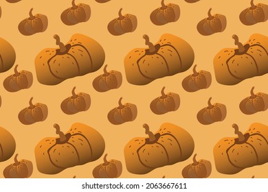 Seamless pattern happy halloween party. Endless orange background with many pumpkin. Hand drawing vector clip art graphic elements for creative design, printable textile and decor.