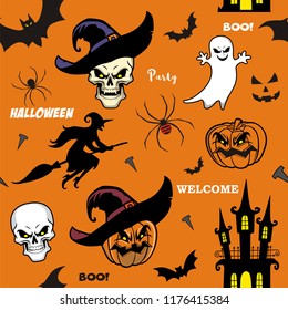 Seamless pattern of Happy Halloween Pumpkin ,vector Illustration