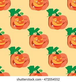 Seamless pattern with Happy Halloween pumpkin