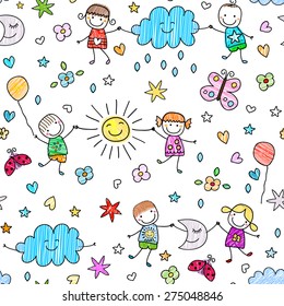 seamless pattern with happy kids playing