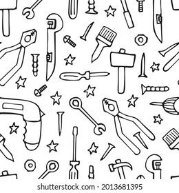 Seamless pattern. Happy labor day. Doodles. Card, poster, banner, background.