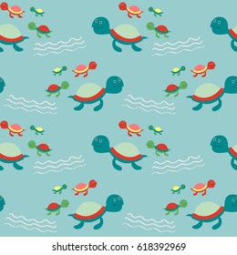 Seamless Pattern of Happy Little Turtle Vector Illustration