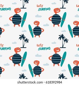Seamless Pattern of Happy Little Turtle Vector Illustration