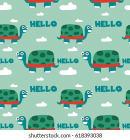 Seamless Pattern of Happy Little Turtle Vector Illustration