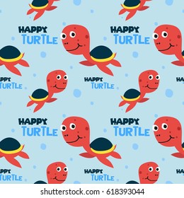 Seamless Pattern of Happy Little Turtle Vector Illustration