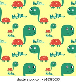 Seamless Pattern of Happy Little Turtle Vector Illustration