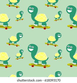 Seamless Pattern of Happy Little Turtle Vector Illustration