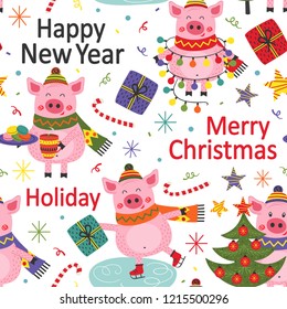 seamless pattern happy new year of the pig - vector illustration, eps