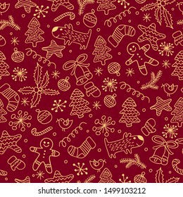 Seamless  pattern  of Happy New Year and Christmas Day. Seamless pattern of doodle, for wrapping paper, cloth, background. vector
