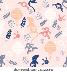 Seamless pattern Happy new year 2020. Year of the rat.