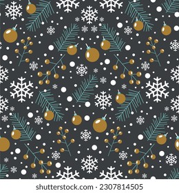 Seamless pattern happy  new year and christmas with cute character and christmas elements paper cut style on color background. 