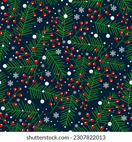 Seamless pattern happy  new year and christmas with cute character and christmas elements paper cut style on color background. 