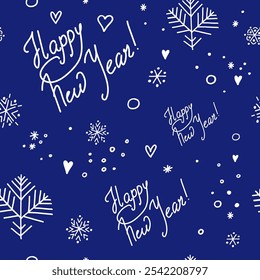 Desenho de doodle de Ano Novo Feliz padrão contínuo, para design, fundo, papel de embrulho. Ilustração vetorial.