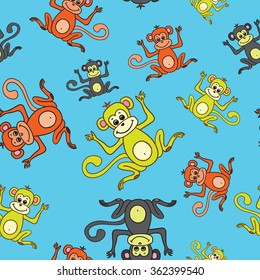 seamless pattern Happy New Year of the Monkey on a blue background