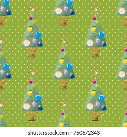 Seamless pattern with Happy New Year Christmas trees Vector Illustration EPS8