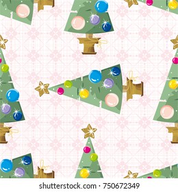 Seamless pattern with Happy New Year Christmas trees Vector Illustration EPS8