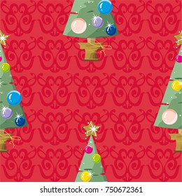 Seamless pattern with Happy New Year Christmas trees Vector Illustration EPS8