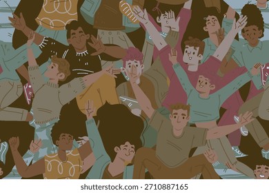 seamless pattern happy people jump characters