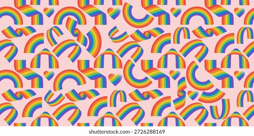 Seamless pattern Happy pride month. LGBT issues of diversity spectrum vector illustration. Diverse colorful rainbow doodle background. Multicolor rainbows cartoon in funny hand drawn style.