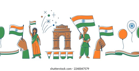 Patrón sin foco con el Día Feliz de la República de la India. Símbolos de la fiesta tradicional de la India.